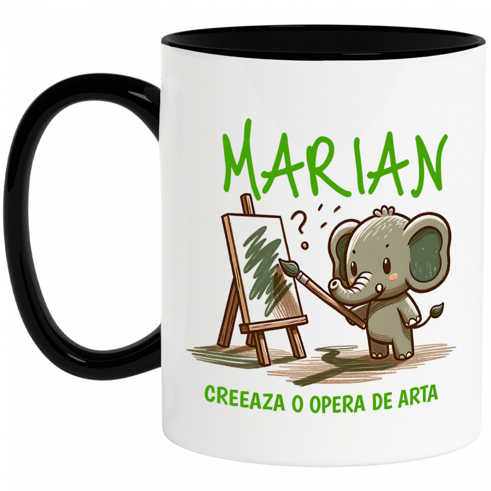 Cana Personalizata „Cadouri personalizate cu elefant pui artistic pe tablou canvas – Artă creată de Marian” [1]