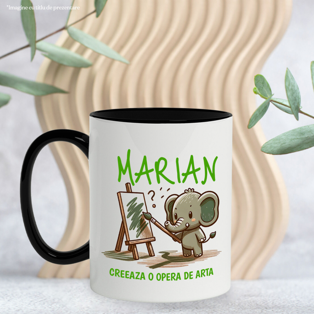 Cana Personalizata „Cadouri personalizate cu elefant pui artistic pe tablou canvas – Artă creată de Marian” [3]