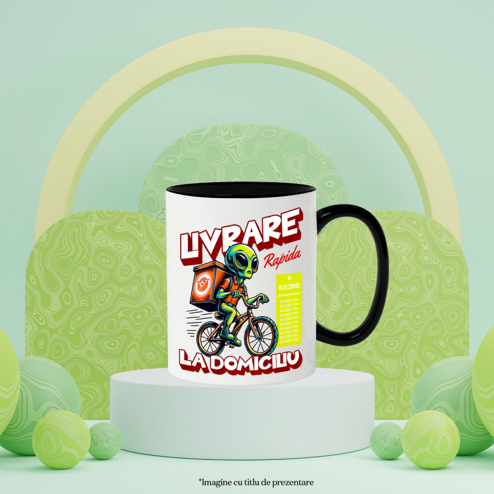 Cana Personalizata Extraterestru Curier Cu Bicicleta Si Cutii De Pizza | Cadou Amuzant Livrare La Domiciliu [3]