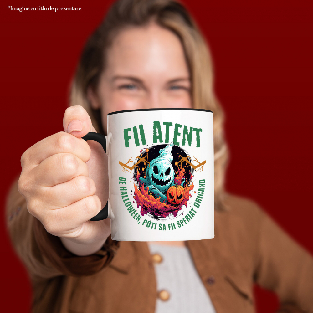 Cana Personalizata Fantoma Horror și Dovleac De Halloween | Mesaj „Fii Atent, De Halloween Poți Să Fii Speriat” | Cadou Personalizat pentru Halloween [2]