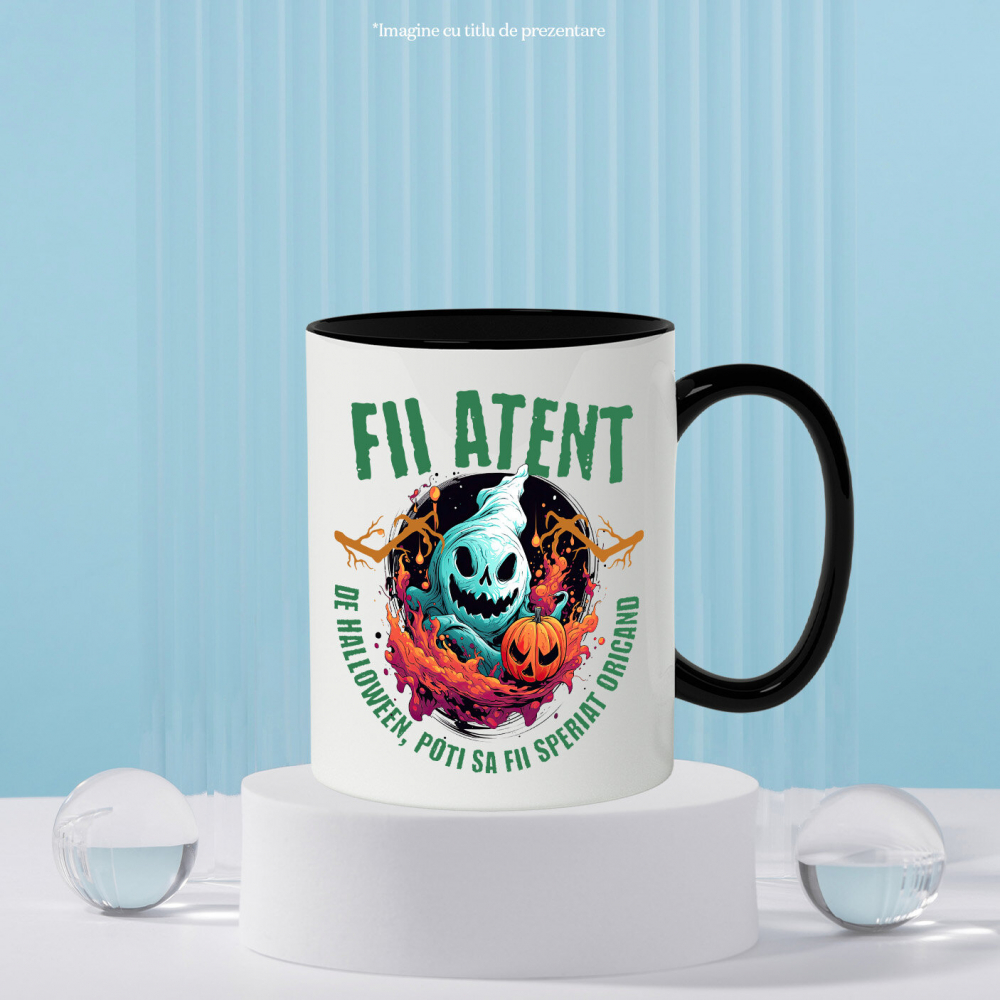 Cana Personalizata Fantoma Horror și Dovleac De Halloween | Mesaj „Fii Atent, De Halloween Poți Să Fii Speriat” | Cadou Personalizat pentru Halloween [3]