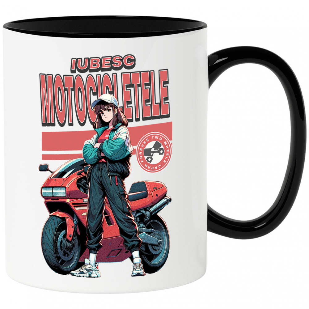 Cana Personalizata Fată Animată Cu Șapcă, Ținută Sport, Motor Roșu – Viteză și Pasiune Moto [1]