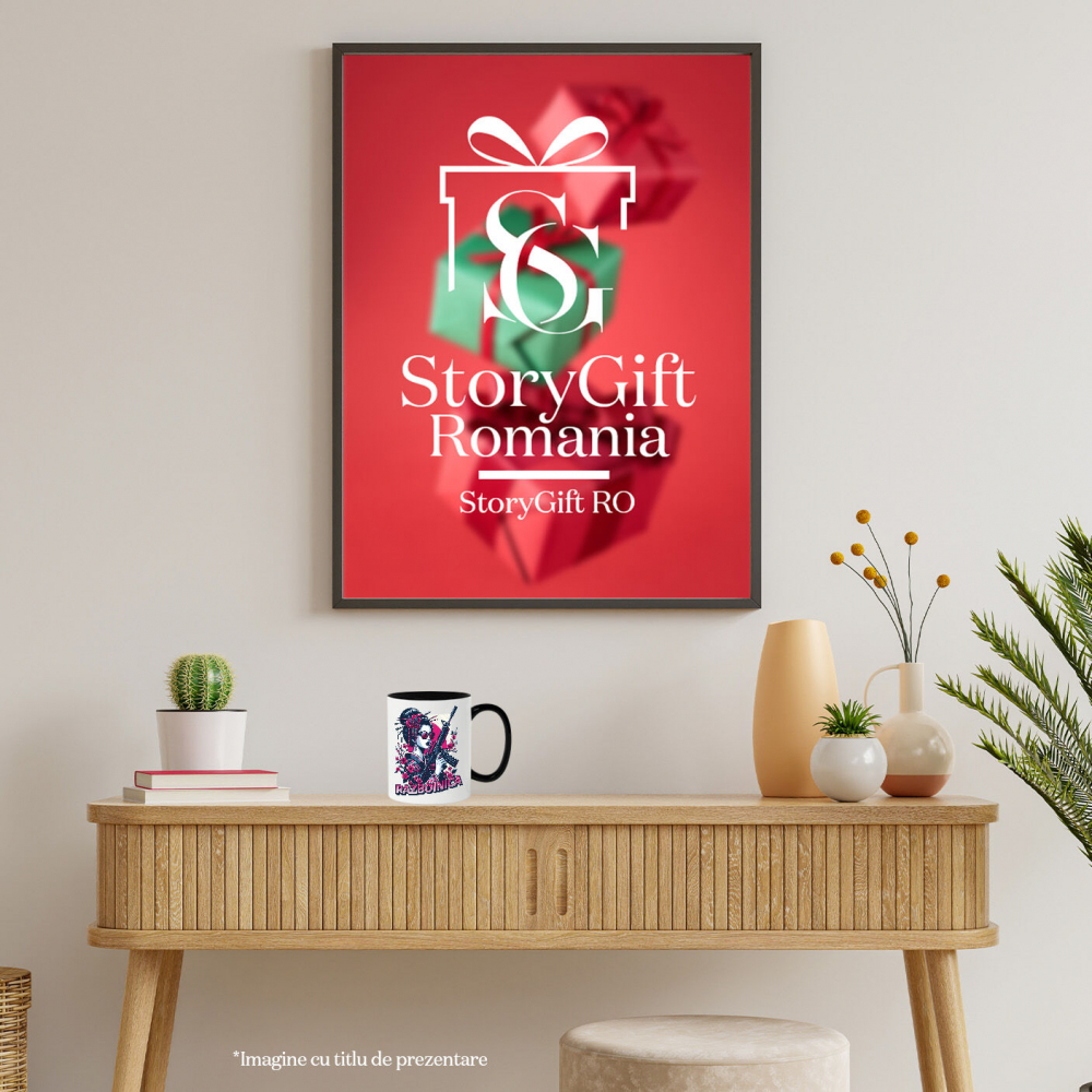 Cana Personalizata Fata Asiatica cu Mitralieră și Flori Roz – Războinică Personalizată [4]