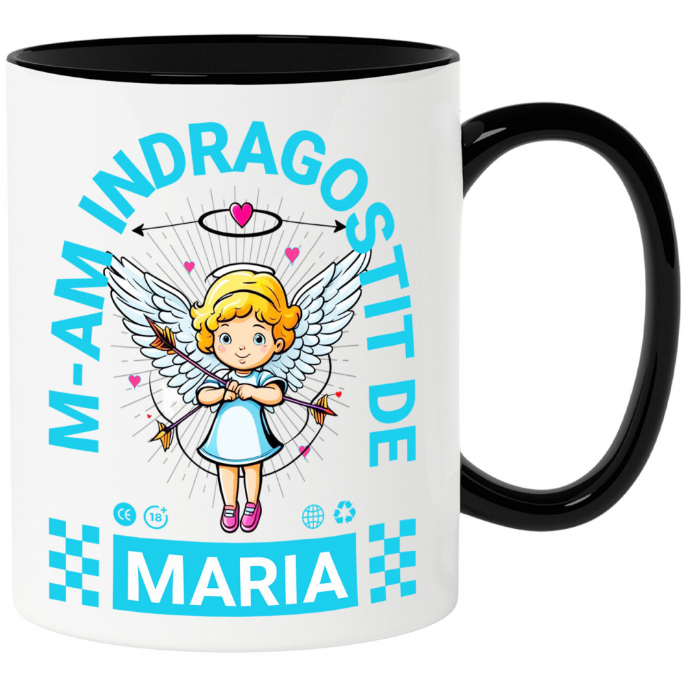 Cana Personalizata Statuie Fata Copil Cu Aripi Înger – Cadou Personalizat Valentine's Day „M-am Îndrăgostit De Maria” [1]