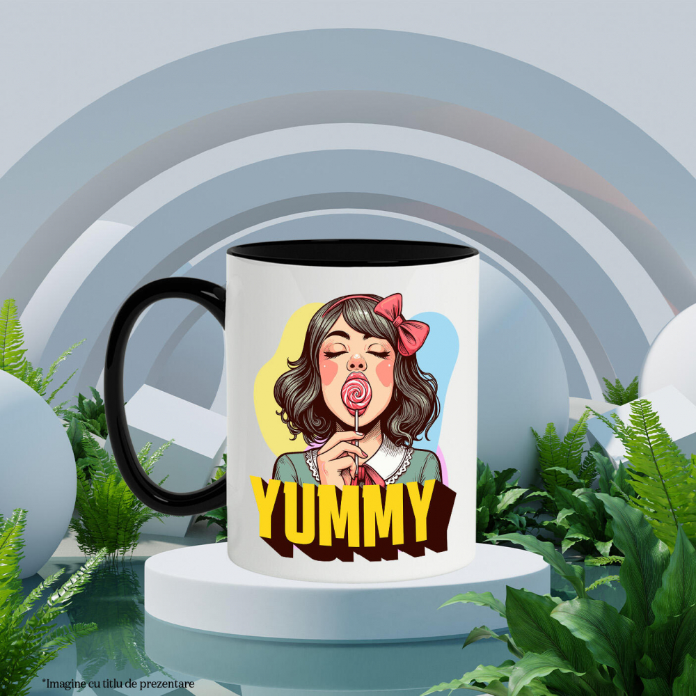 Cana Personalizata Fată Brunetă cu Funda Roșie și Acadea - Cadouri Dulci și Amuzante pentru Copii și Familie [3]