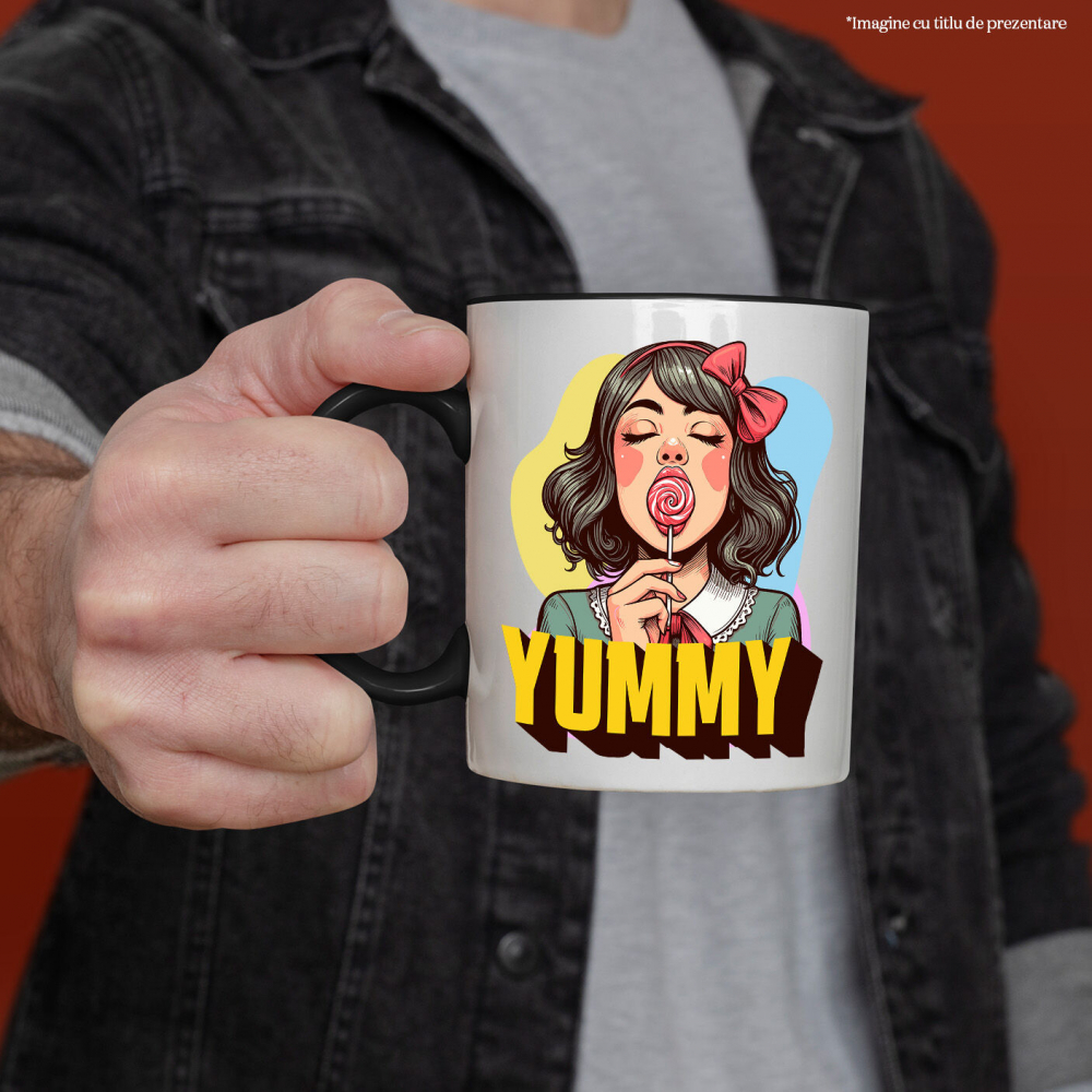 Cana Personalizata Fată Brunetă cu Funda Roșie și Acadea - Cadouri Dulci și Amuzante pentru Copii și Familie [2]