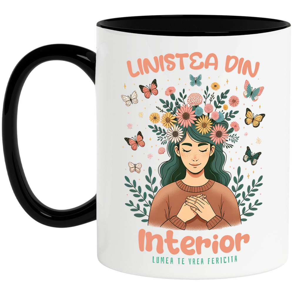 Cana Personalizata Coroană de Flori cu Mesaj de Liniște Interioară | Lumea te Vrea Fericită - Cadou Personalizat [1]