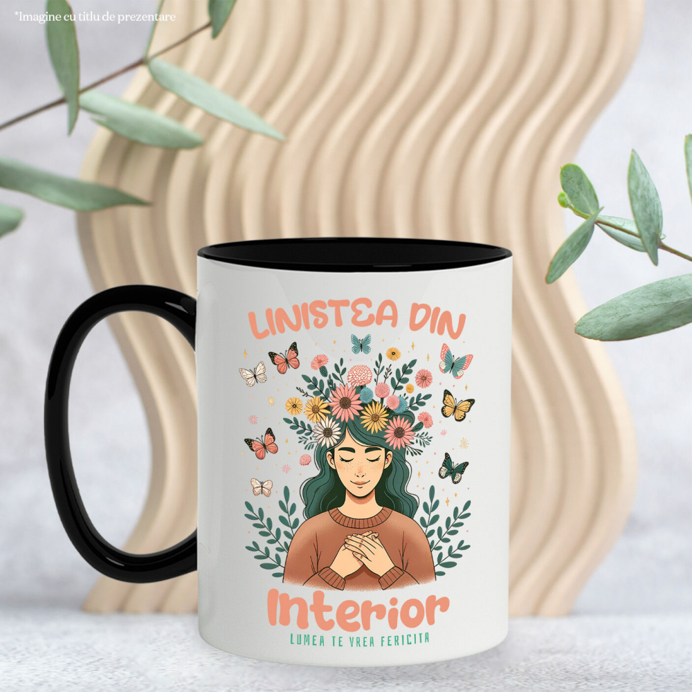 Cana Personalizata Coroană de Flori cu Mesaj de Liniște Interioară | Lumea te Vrea Fericită - Cadou Personalizat [3]