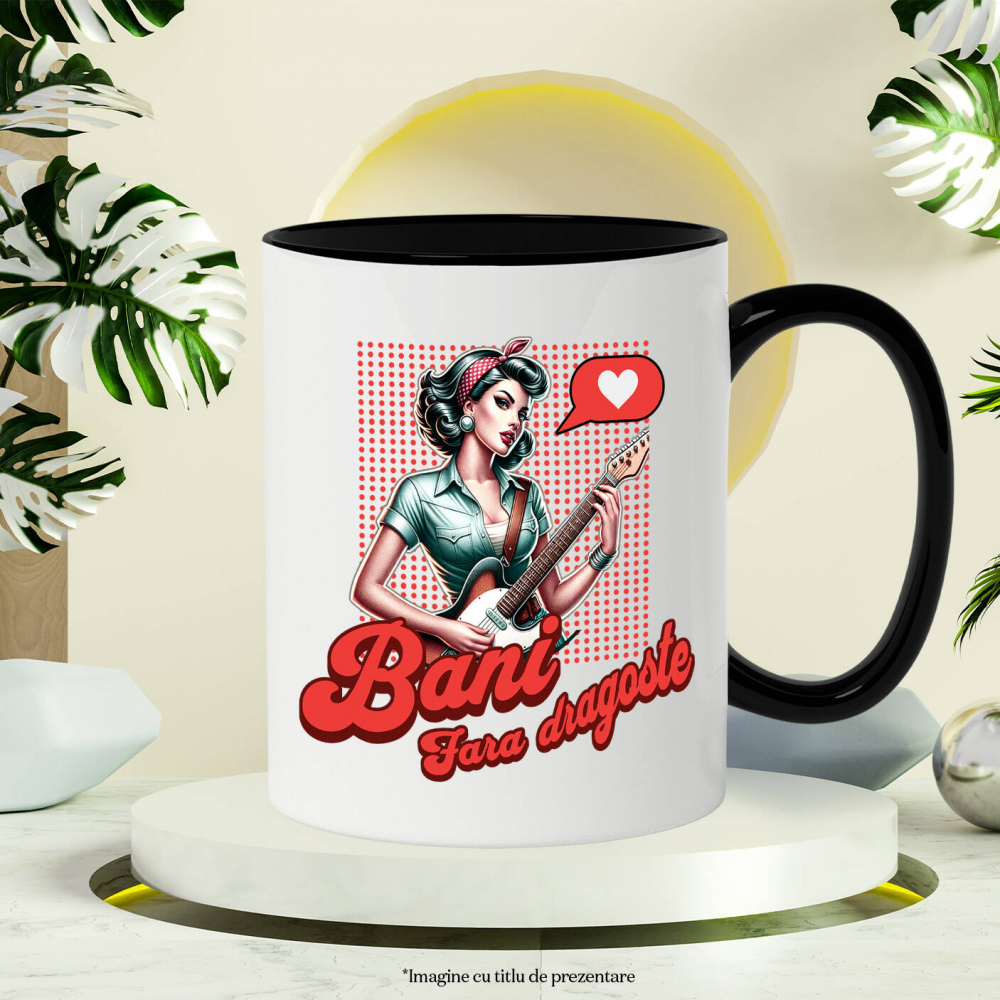 Cana Personalizata Fată cu Chitara Electrică - Cadou Personalizat pentru Iubitori de Muzică, Mesaj Rock [3]