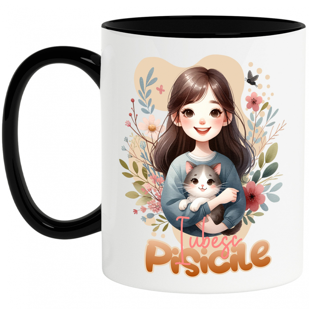 Cana Personalizata Decor Personalizat - Fată cu Pisică Pufoasă și Mesaj „Iubesc Pisicile” [1]