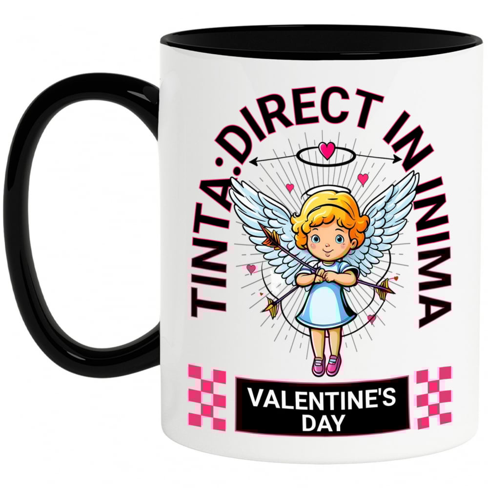 Cana Personalizata „Fată Înger Cu Aripi Albe Și Săgeți - Cadou Personalizat „Țintă Direct În Inimă” pentru Familie, Copii și Prieteni de Valentine's Day” [1]