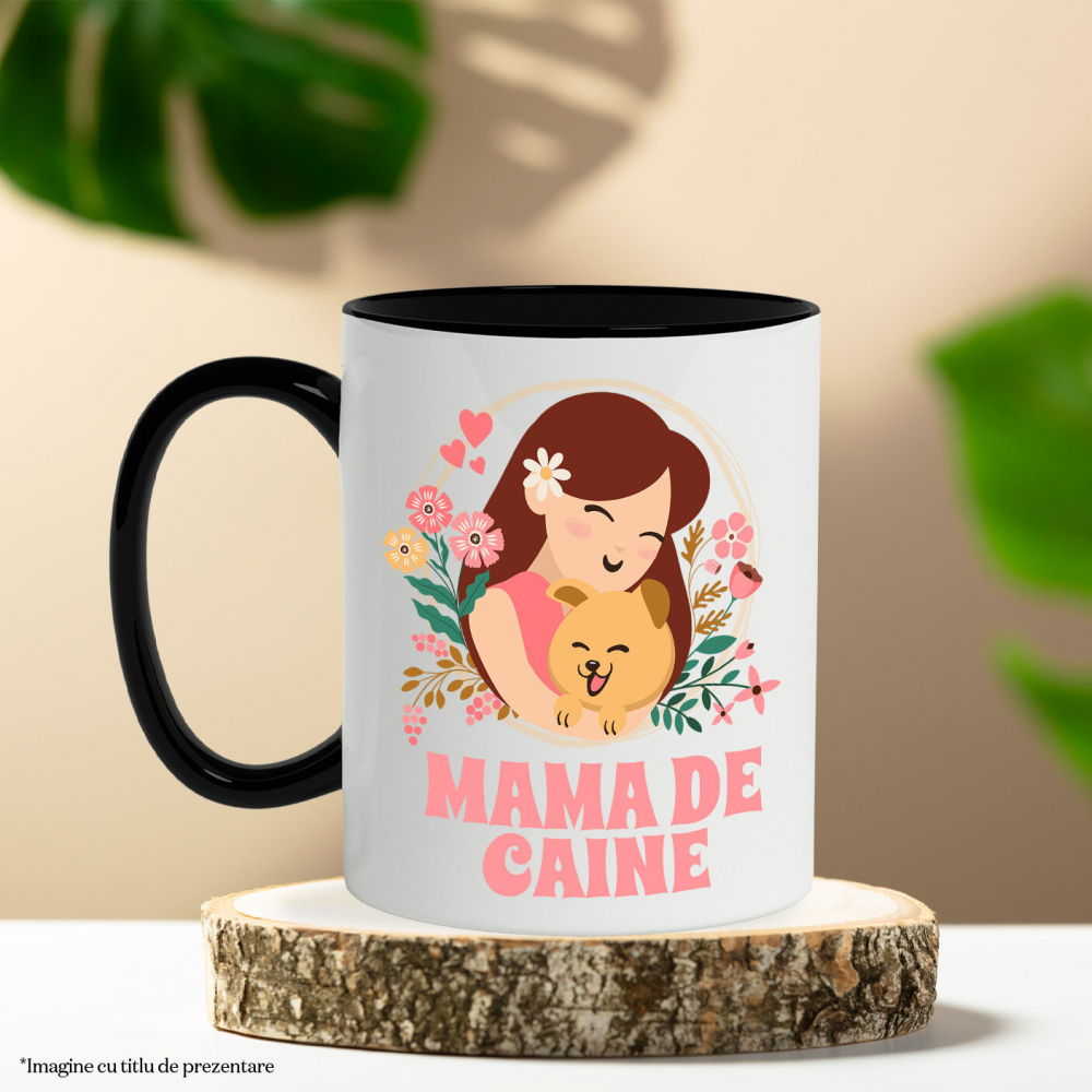 Cana Personalizata "Fata și Câine – Cadouri Personalizate pentru Mama de Câine cu Flori Colorate" [3]