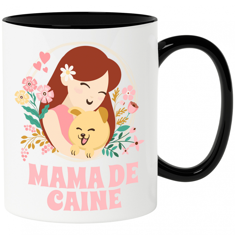 Cana Personalizata "Fata și Câine – Cadouri Personalizate pentru Mama de Câine cu Flori Colorate" [1]