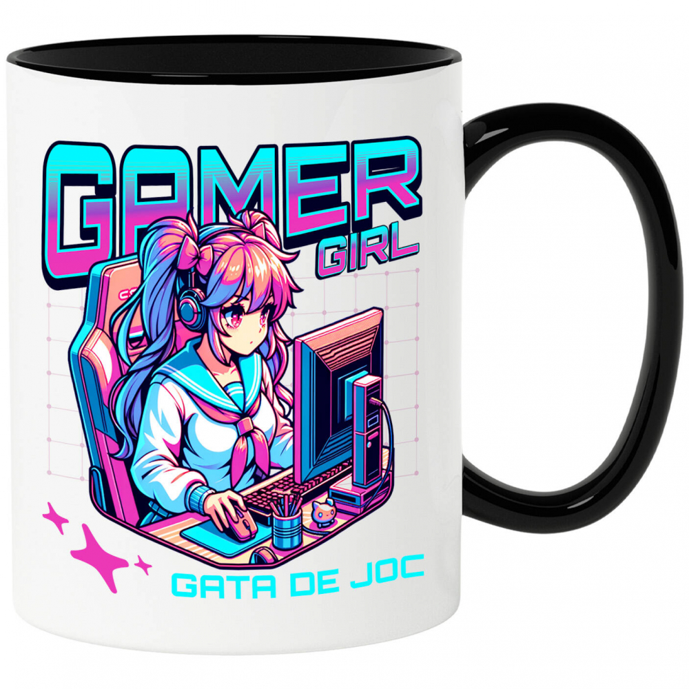 Cana Personalizata Fata Stil Anime - Gamer Girl La Birou - Cadou Personalizat Jocuri Calculator [1]