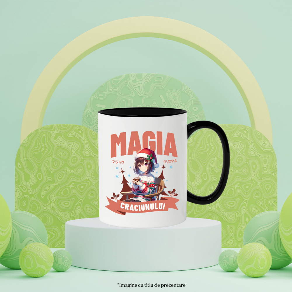 Cana Personalizata Fată Stil Anime cu Căciulă și Pulover de Crăciun – Cadouri Personalizate pentru Magia Crăciunului [3]