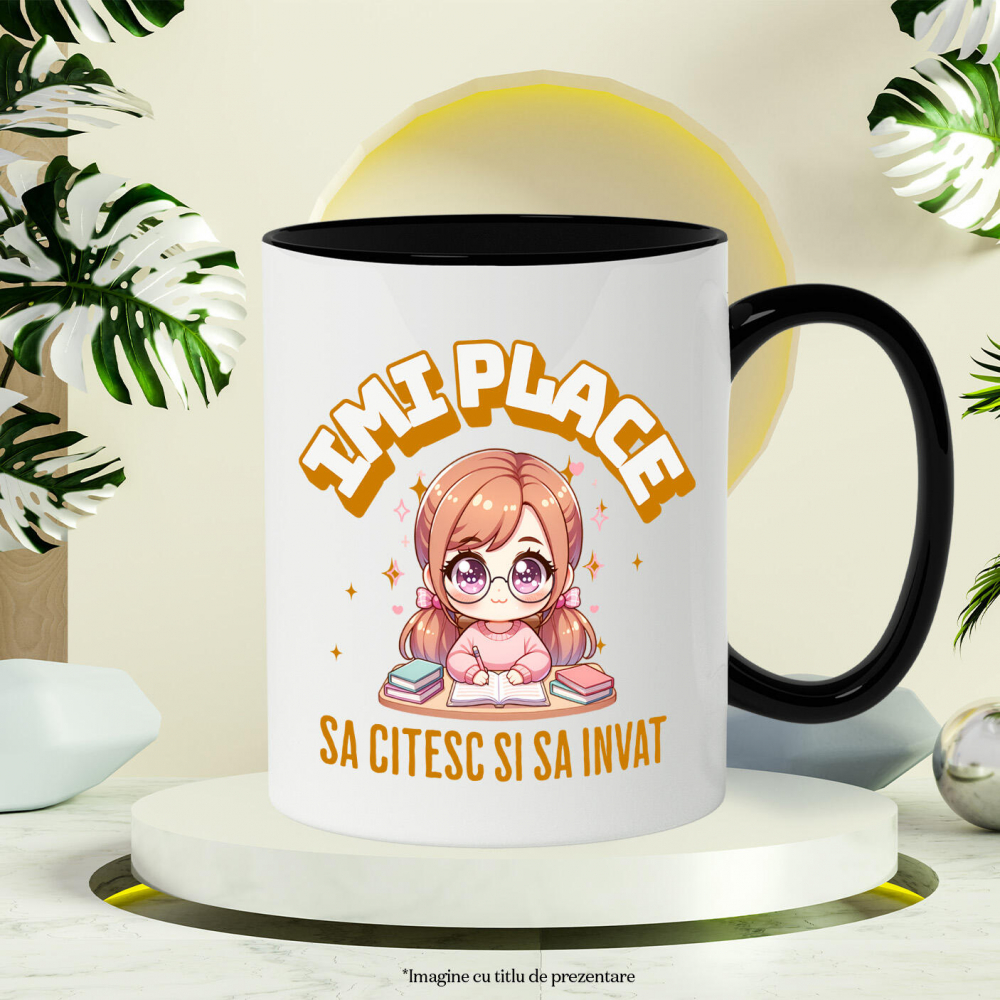 Cana Personalizata Tricou Personalizat Fata Anime – "Imi Place Sa Citesc si Sa Invat" | Cadou Educativ pentru Iubitori de Carti [3]