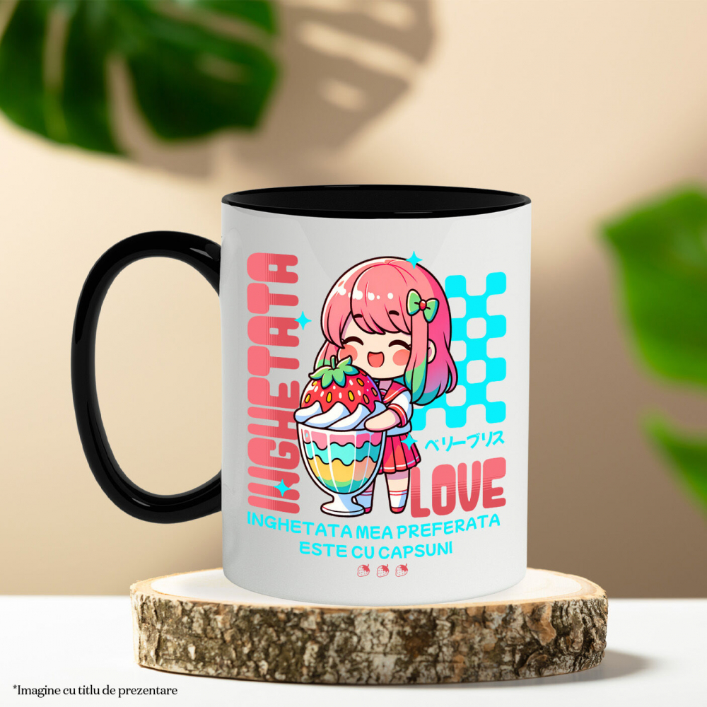 Cana Personalizata Cadou personalizat pentru iubitorii de milkshake | Fata anime cu pahar imens de milkshake și căpșună [3]