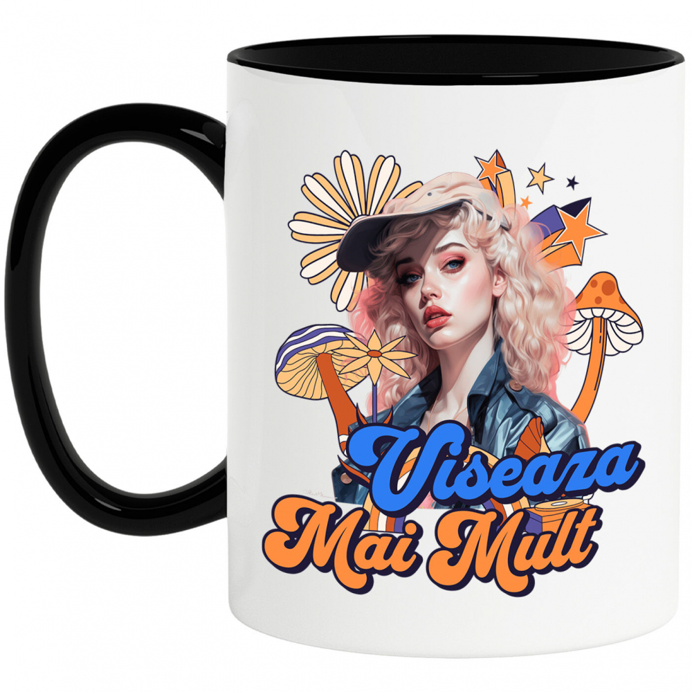 Cana Personalizata Fată Stil Anime cu Șapcă și Flori - „Visează Mai Mult” - Cadou Motivațional pentru Fete [1]