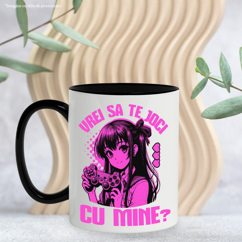 Cana Personalizata Fată Stil Anime cu Manetă de Jocuri Video - Cadou Personalizat „Vrei Să Te Joce Cu Mine?” pentru Familie și Prieteni [3]