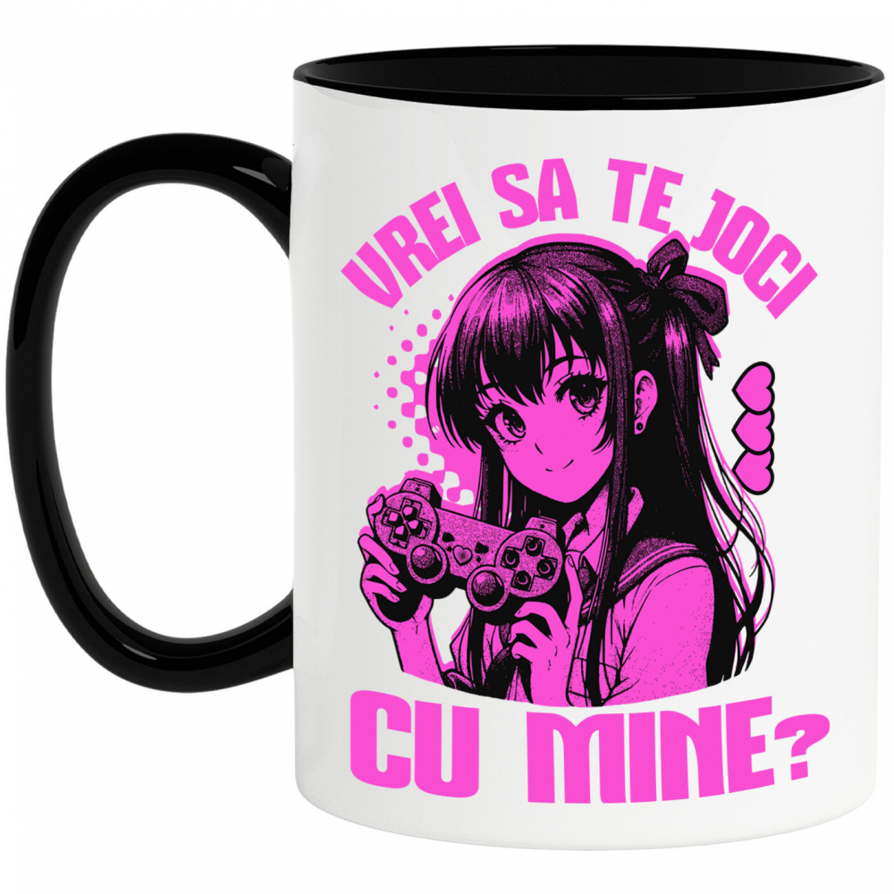 Cana Personalizata Fată Stil Anime cu Manetă de Jocuri Video - Cadou Personalizat „Vrei Să Te Joce Cu Mine?” pentru Familie și Prieteni [1]