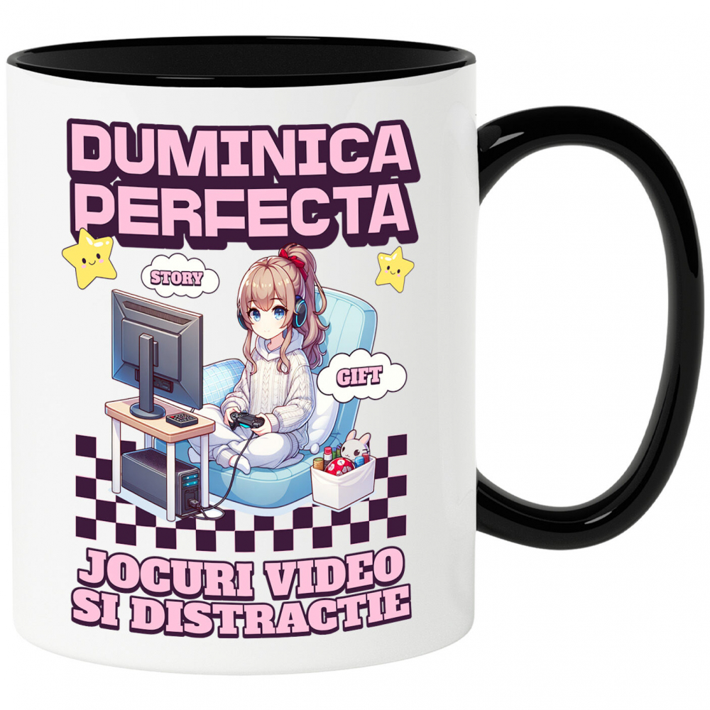 Cana Personalizata Fată Stil Anime „Duminica Perfectă” - Cadou Personalizat pentru Iubitorii de Jocuri Video și Familie [1]