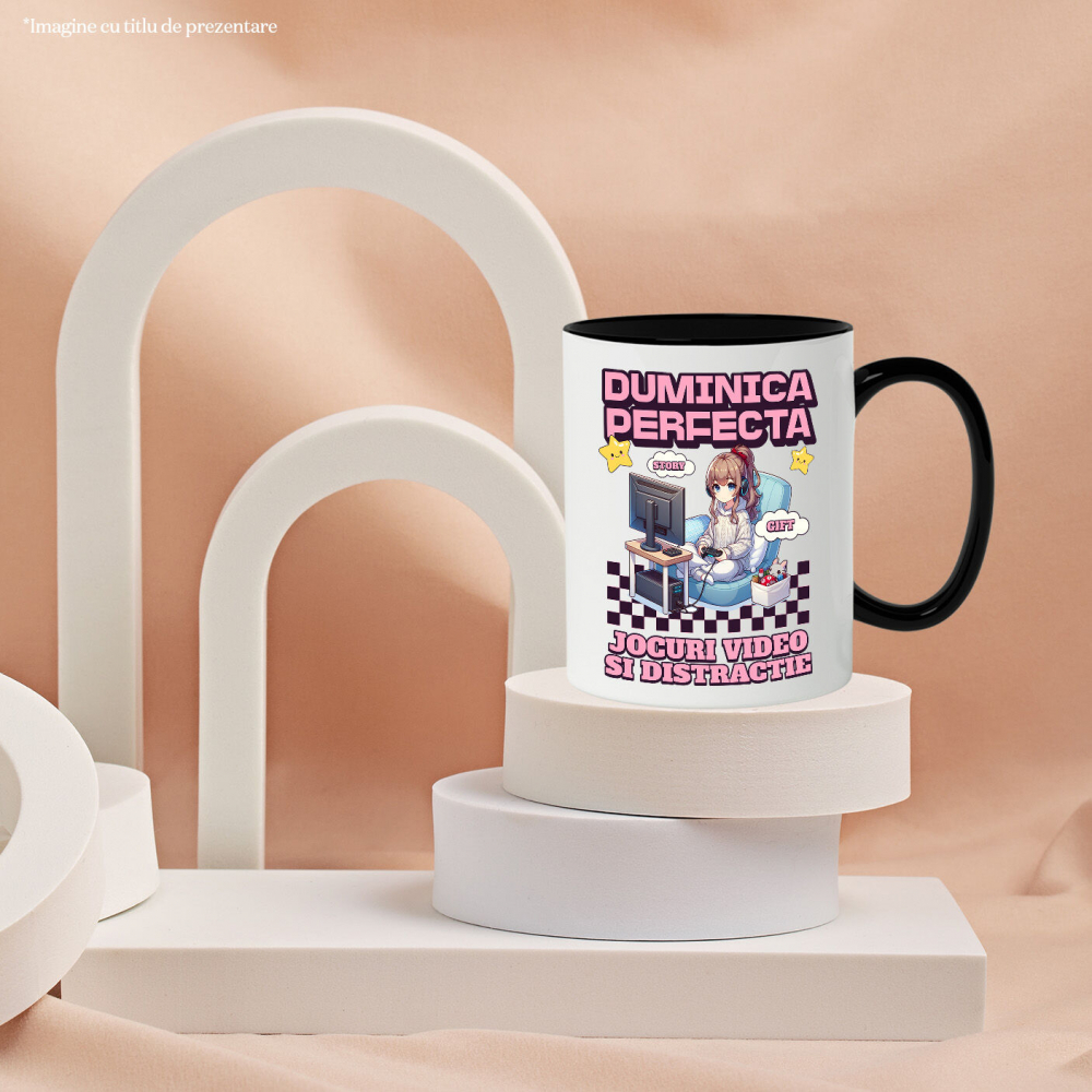 Cana Personalizata Fată Stil Anime „Duminica Perfectă” - Cadou Personalizat pentru Iubitorii de Jocuri Video și Familie [3]
