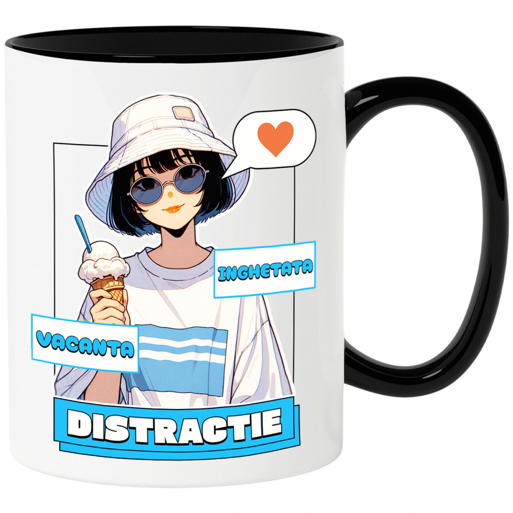 Cana Personalizata Fata Stil Asiatic cu Pălărie și Înghețată - Cadou Personalizat Vacanță și Distracție [1]