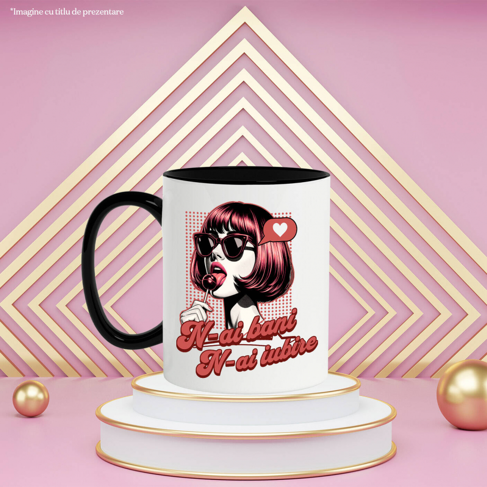 Cana Personalizata „Fată Stil Retro Cu Acadea și Ochelari De Soare - Cadou Personalizat „N-ai Bani, N-ai Iubire” pentru Familie, Copii și Prieteni de Valentine's Day” [3]