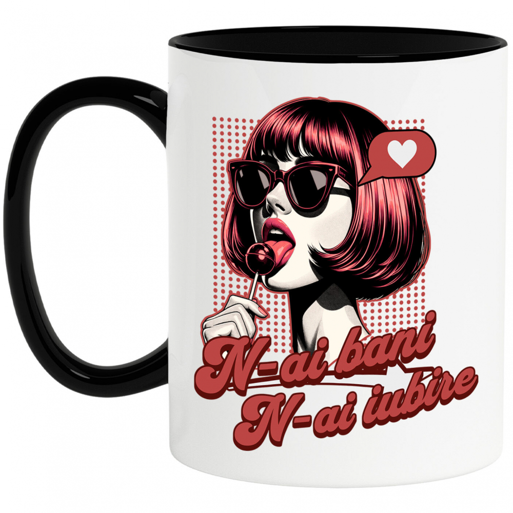 Cana Personalizata „Fată Stil Retro Cu Acadea și Ochelari De Soare - Cadou Personalizat „N-ai Bani, N-ai Iubire” pentru Familie, Copii și Prieteni de Valentine's Day” [1]