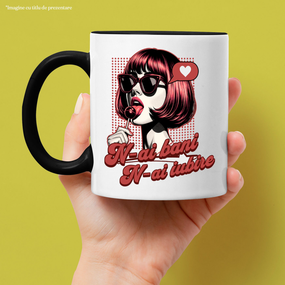 Cana Personalizata „Fată Stil Retro Cu Acadea și Ochelari De Soare - Cadou Personalizat „N-ai Bani, N-ai Iubire” pentru Familie, Copii și Prieteni de Valentine's Day” [2]