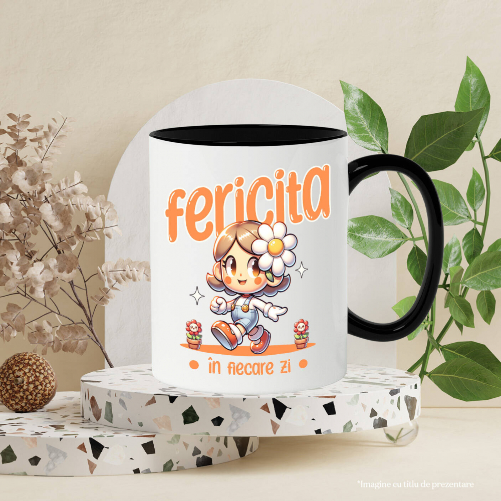 Cana Personalizata Fată Veselă Animată cu Floare – Cadou Personalizat pentru Copii și Familie [3]