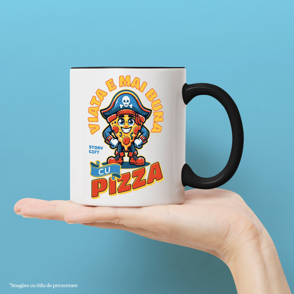 Cana Personalizata Felie De Pizza Cu Pălărie De Pirat - Cadouri Amuzante pentru Iubitorii De Fast Food și Desene Animate [2]