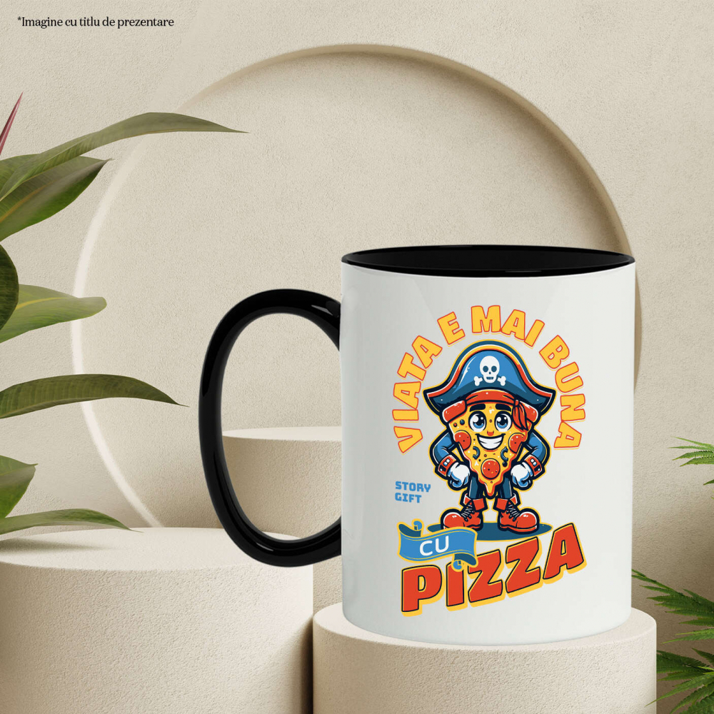 Cana Personalizata Felie De Pizza Cu Pălărie De Pirat - Cadouri Amuzante pentru Iubitorii De Fast Food și Desene Animate [3]