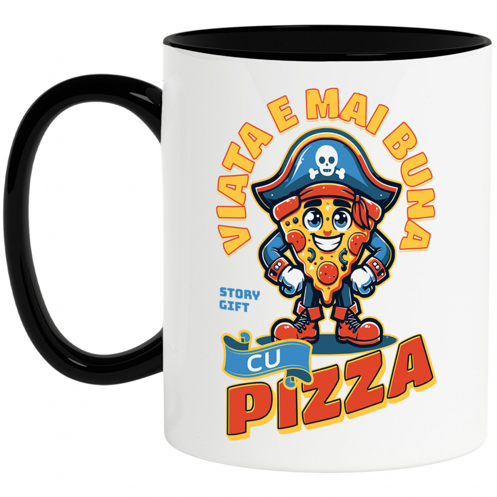 Cana Personalizata Felie De Pizza Cu Pălărie De Pirat - Cadouri Amuzante pentru Iubitorii De Fast Food și Desene Animate [1]