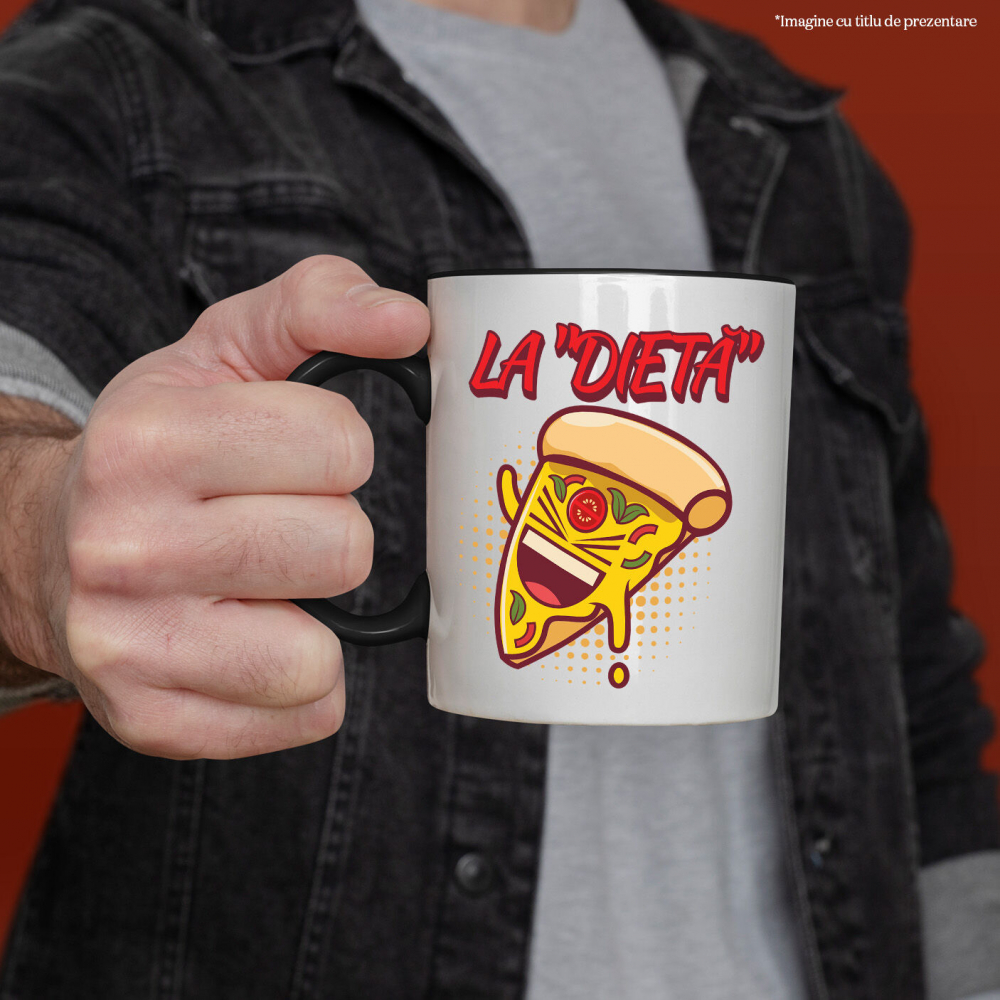 Cana Personalizata Felie de pizza personalizată pentru copii | Cadou amuzant cu text „La dietă” și fast food [2]