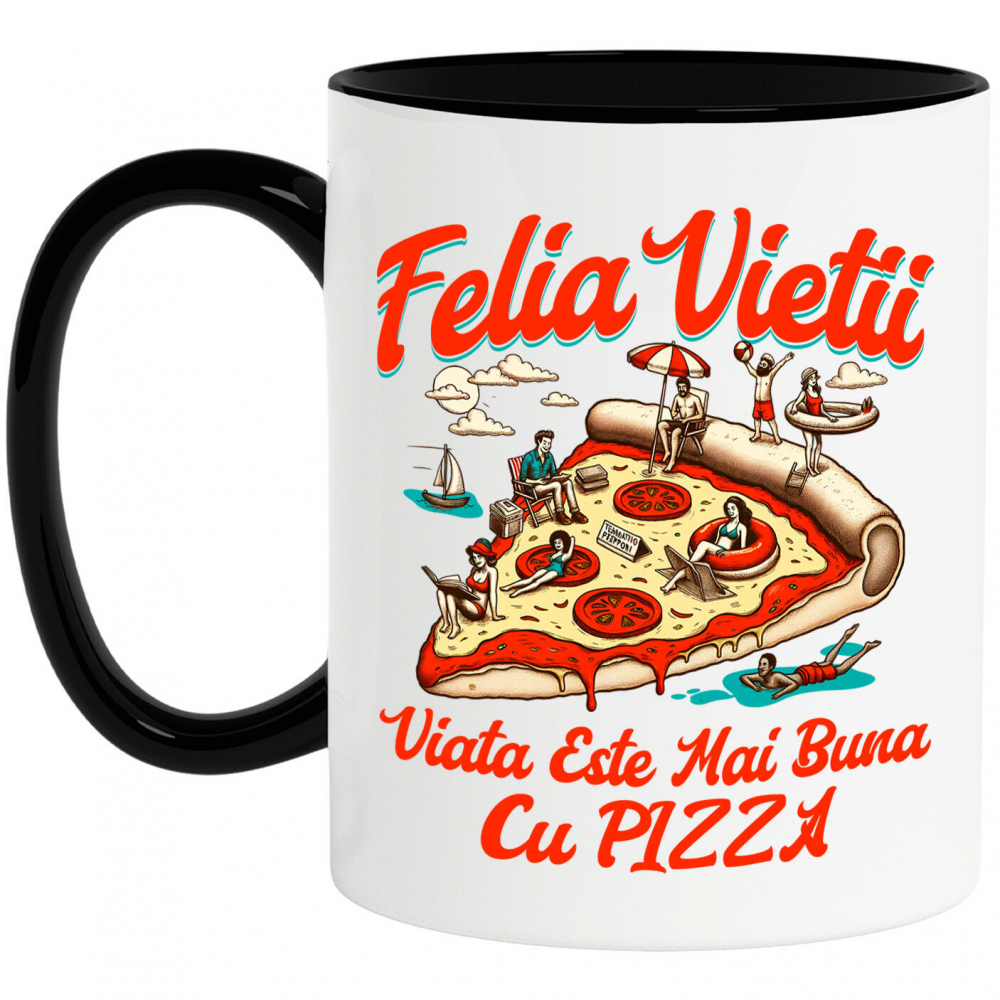 Cana Personalizata Pizza personalizată cu text haios „Felia vieții e mai bună cu pizza” – Cadou perfect pentru familie și prieteni [1]