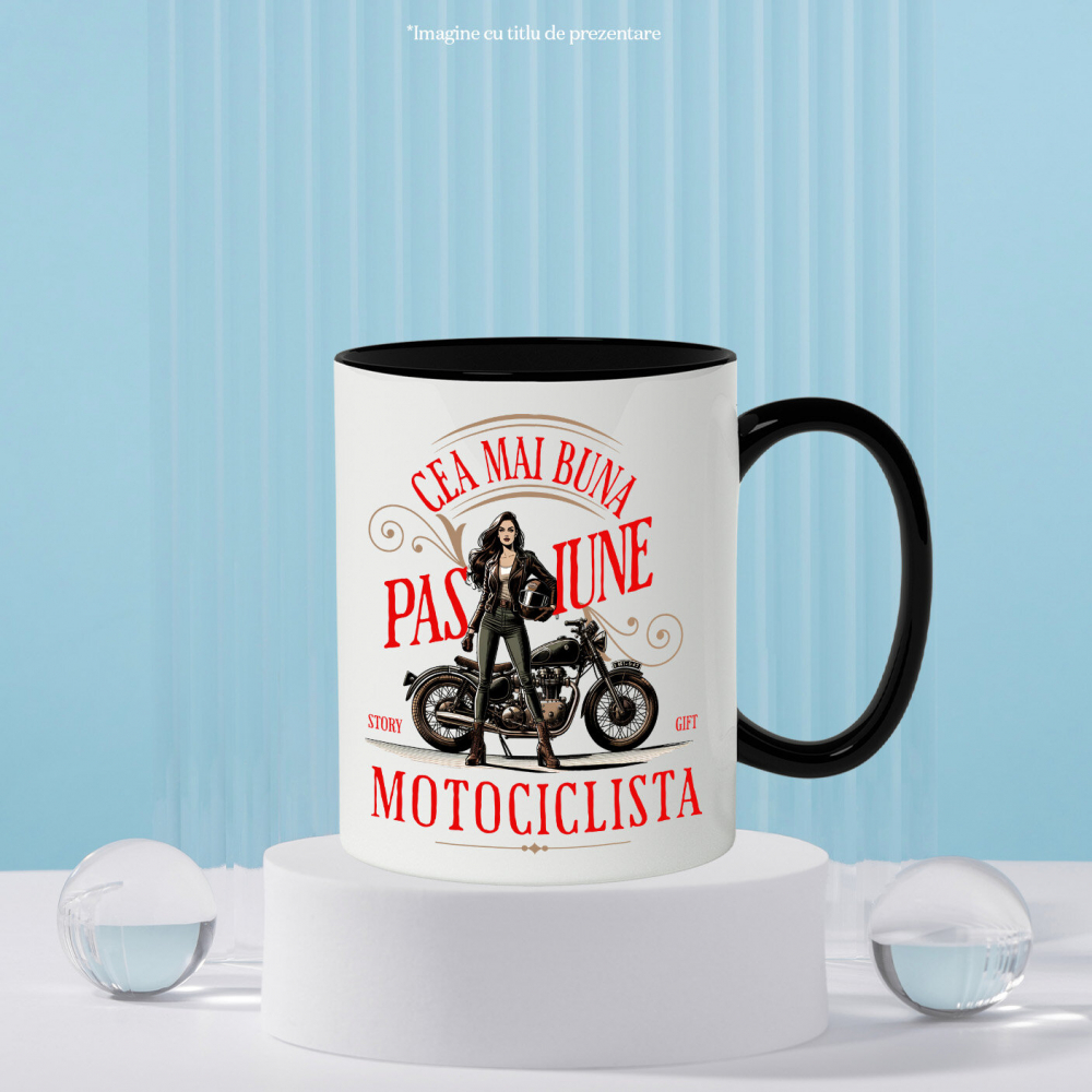 Cana Personalizata Femeie Motociclistă cu Cască – Design Modern pentru Pasionați de Moto [3]