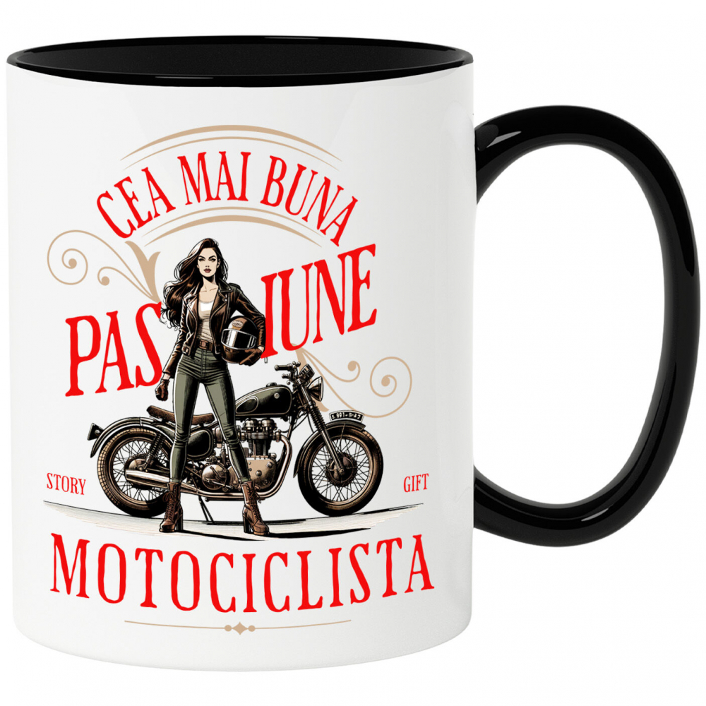 Cana Personalizata Femeie Motociclistă cu Cască – Design Modern pentru Pasionați de Moto [1]