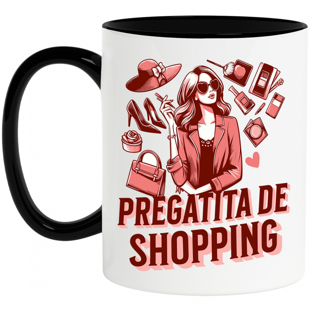 Cana Personalizata "Femeie Iubitoare de Shopping – Cadouri Personalizate cu Pantofi, Pălărie și Geantă" [1]
