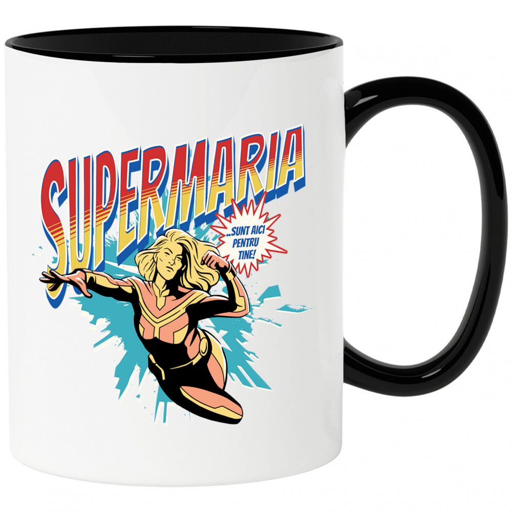 Cana Personalizata Femeie Puternică În Costum De Super Erou – Cadou Personalizat „Super Maria Sunt Aici Pentru Tine” [1]