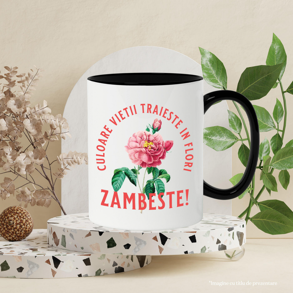 Cana Personalizata Floare Colorată cu Text „Zâmbește, Culoarea Vieții Trăiește în Flori” | Cadouri Personalizate pentru Femei, Familie și Prieteni [3]