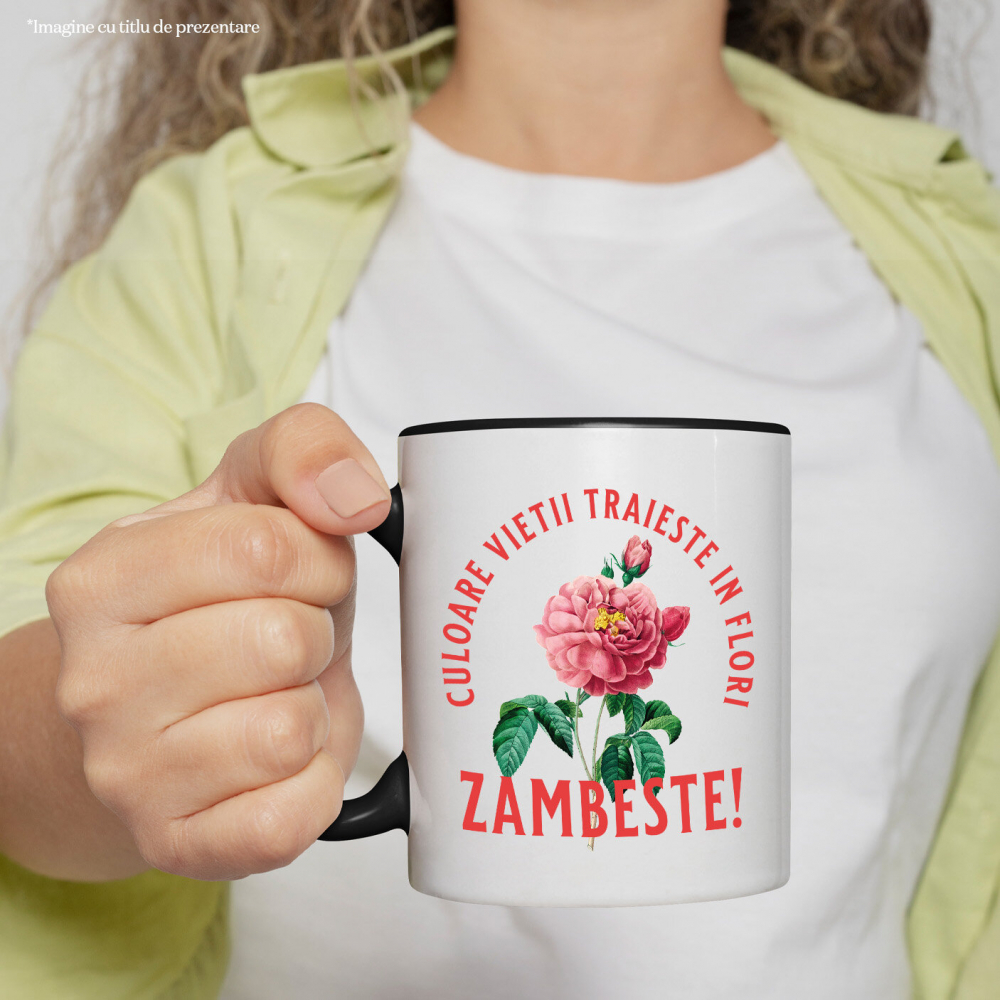 Cana Personalizata Floare Colorată cu Text „Zâmbește, Culoarea Vieții Trăiește în Flori” | Cadouri Personalizate pentru Femei, Familie și Prieteni [2]