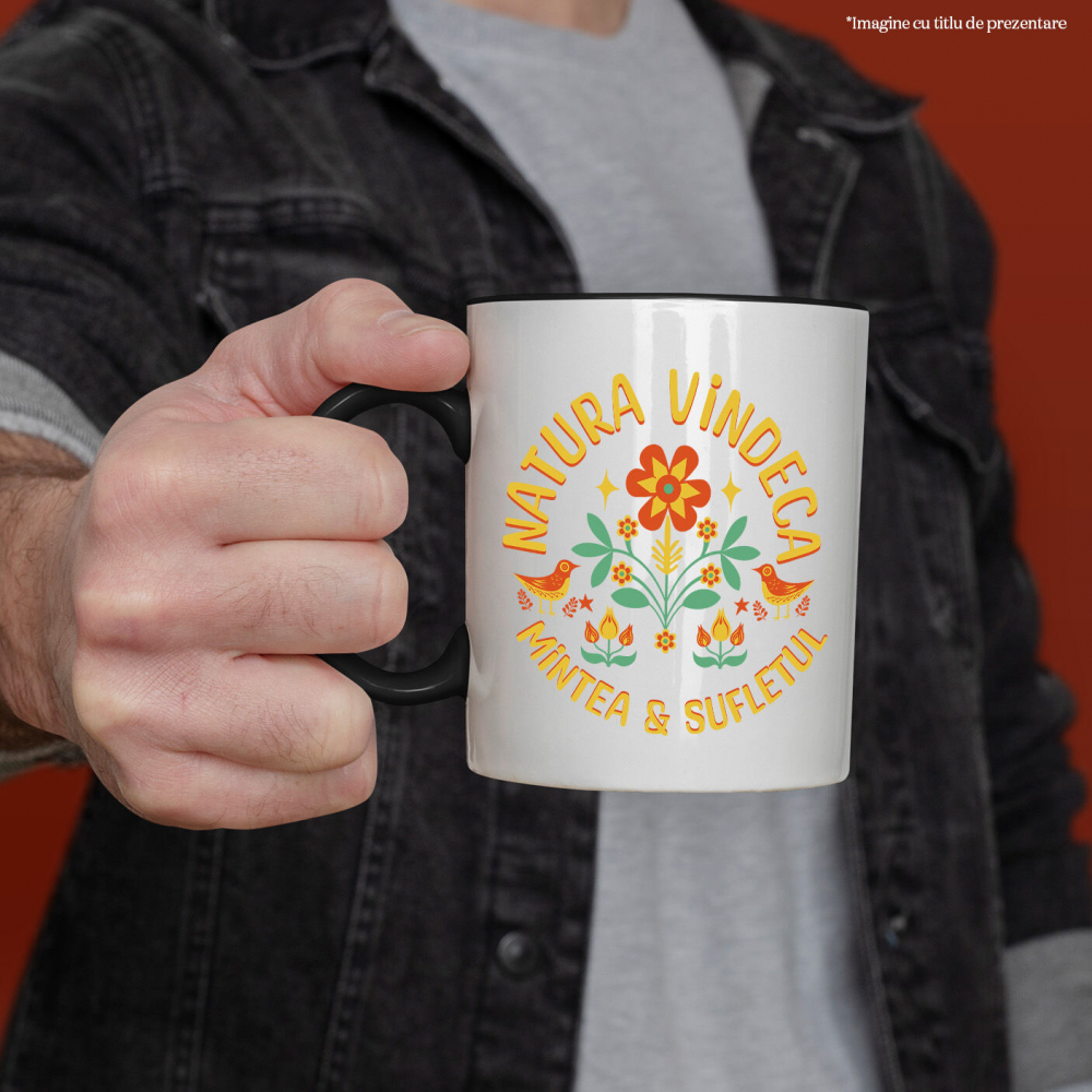 Cana Personalizata Flori Colorate și Păsări cu Text „Natura Vindecă Mintea și Sufletul” | Cadouri Personalizate pentru Femei, Familie și Prieteni [2]