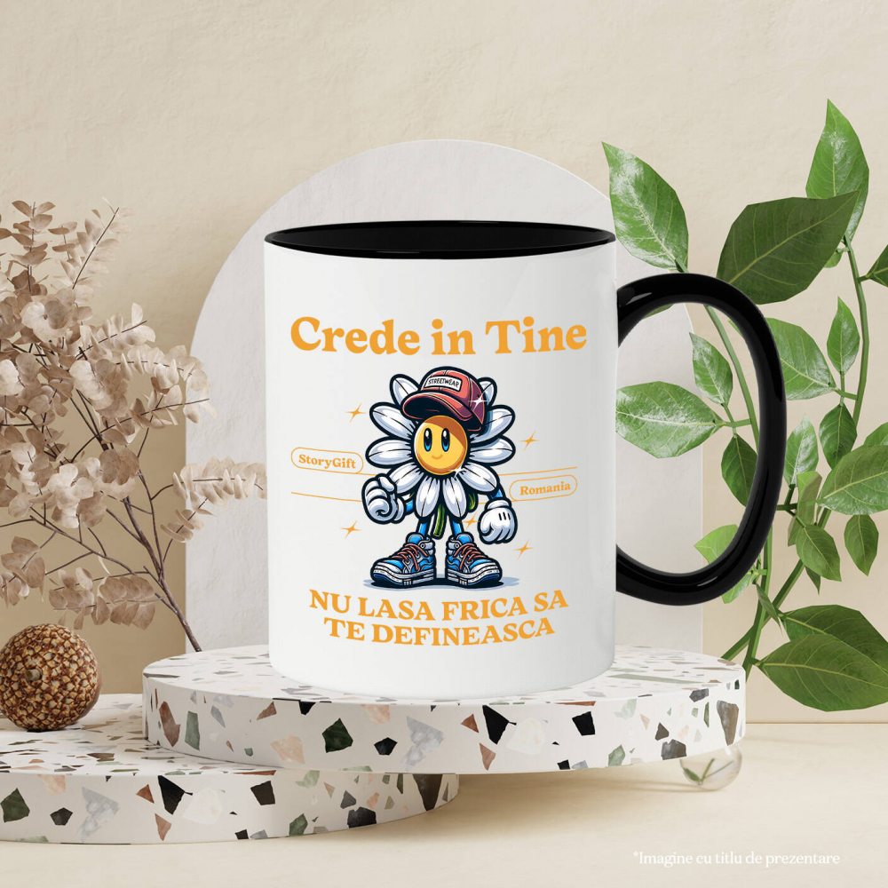 Cana Personalizata Floare Veselă cu Sapcă și Text „Crede în Tine” | Cadouri Personalizate pentru Femei, Copii și Familie [3]