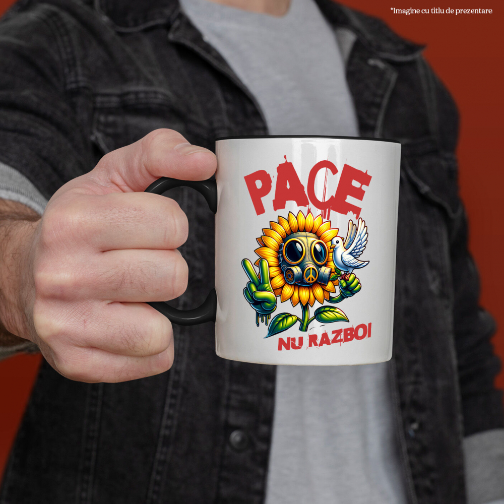 Cana Personalizata Floarea Soarelui cu Masca Toxică și Porumbel Alb | Mesaj „Pace, Nu Război” | Cadouri Personalizate pentru Femei, Familie și Prieteni [2]