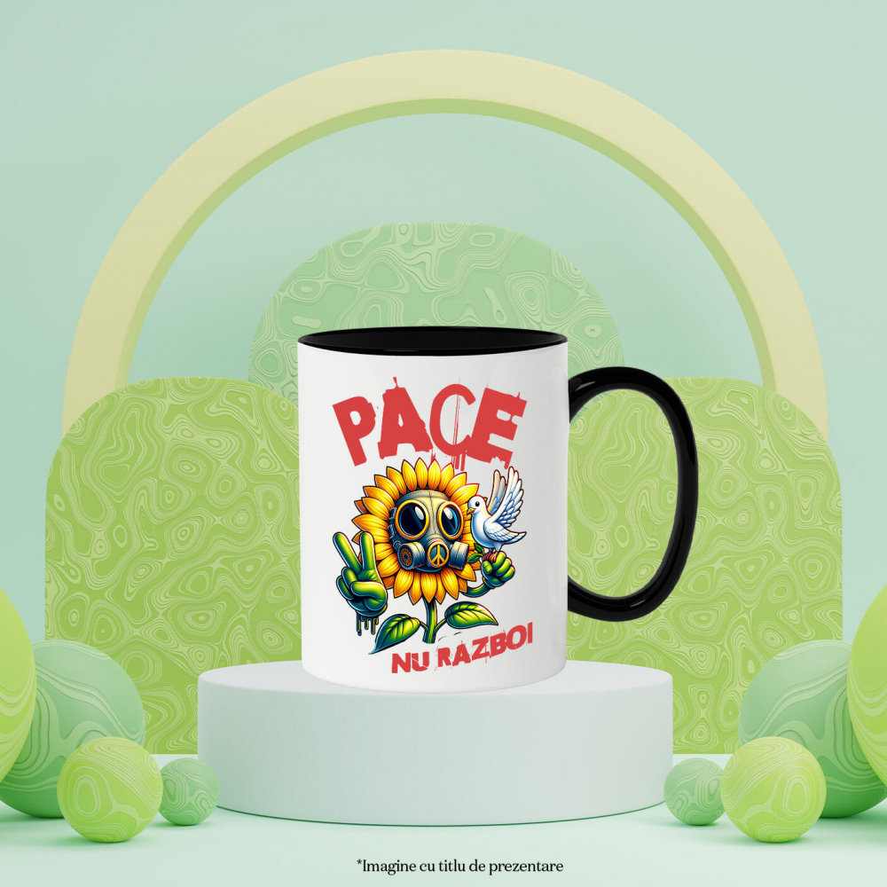 Cana Personalizata Floarea Soarelui cu Masca Toxică și Porumbel Alb | Mesaj „Pace, Nu Război” | Cadouri Personalizate pentru Femei, Familie și Prieteni [3]