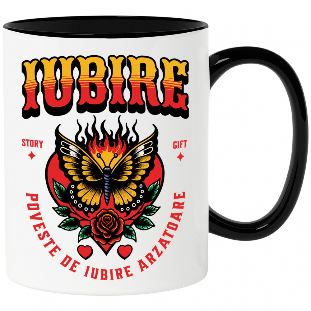 Cana Personalizata Fluture Colorat în Flăcări și Floare Roșie - Poveste de Iubire Arzătoare pentru Cadouri Personalizate [1]