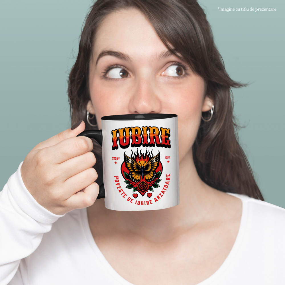 Cana Personalizata Fluture Colorat în Flăcări și Floare Roșie - Poveste de Iubire Arzătoare pentru Cadouri Personalizate [2]