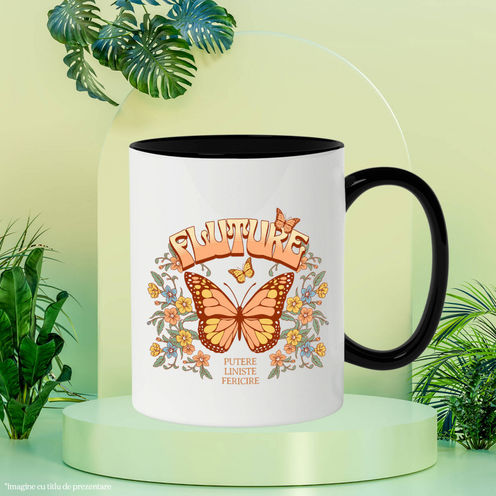 Cana Personalizata Fluture Portocaliu cu Mesaj de Putere și Liniște | Cadou Personalizat cu Flori Colorate [3]