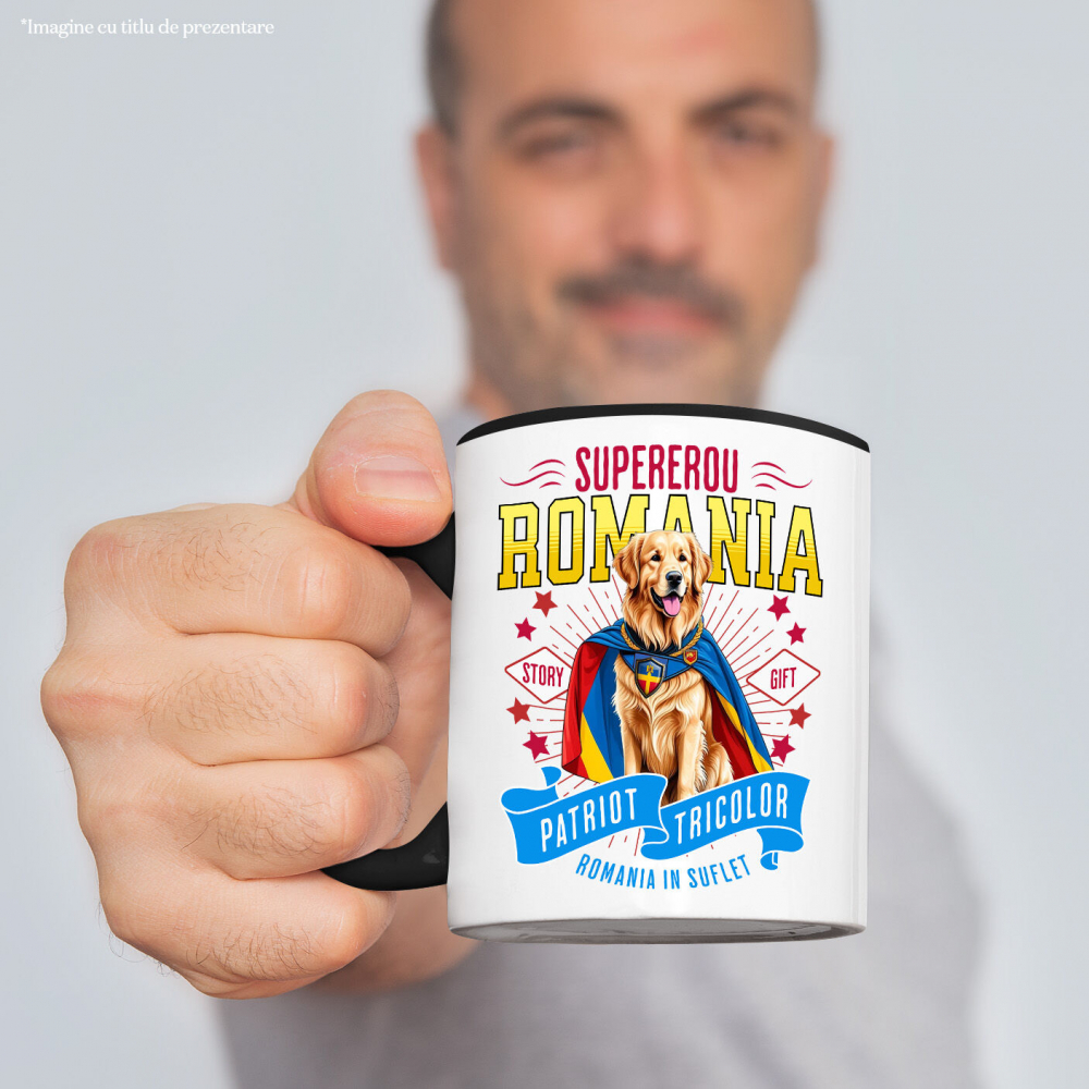 Cana Personalizata Golden Retriever Supererou – Costum Căpitan România, Cadou Personalizat [2]